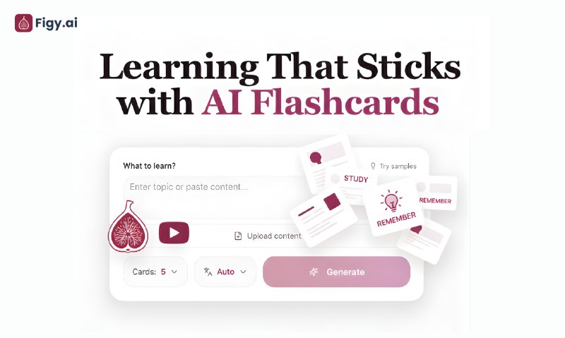 5. Figy.ai标语：能随你学习进度不断拓展的人工智能抽认卡介绍：Figy是一款免费的人工智能工具，它能把任何主题或内容转化为实用好记的智能闪卡