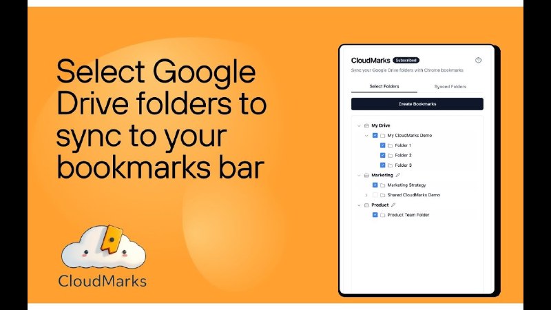 6. CloudMarks标语：你的谷歌云端硬盘，现在可以在书签栏使用啦