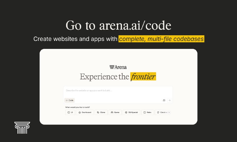 4. Code Arena标语：只需输入一次提示词，就能免费对比多款由人工智能打造的应用程序