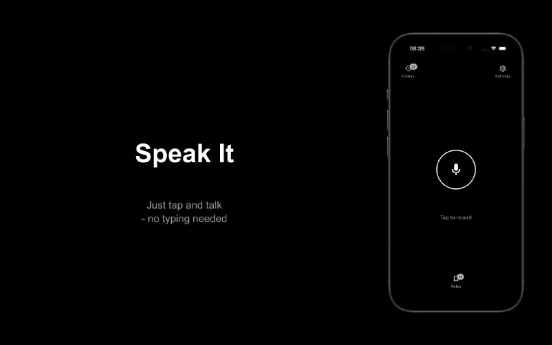 4. Voicr标语：你只需开口说话，短短几秒，就能得到润色好的文本