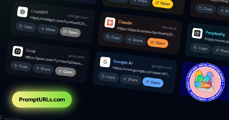8. PromptURLs标语：把任何提示语转化为可分享的网址，供ChatGPT、Claude等使用