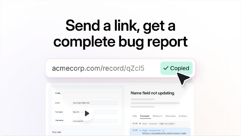9. Recording Links by Jam.dev标语：用于提交错误报告的神奇链接这里“magic links”直译为“神奇链接”，意思是这种链接可能具备一些便捷、高效的特性，能让用户轻松地提交错误报告；“bug reports”就是“错误报告”，整体表达就是能方便提交错误报告的链接