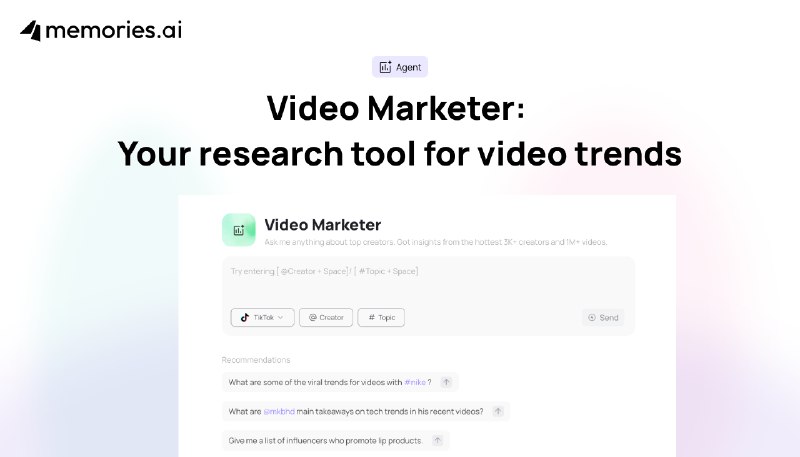 2. Video Marketer by Memories.ai 标语：视频搜索利器Perplexity，视频营销首选用研工具 注：“Perplexity” 是一款搜索引擎，这里直接保留英文未译，若有特定中文名称，可按需替换