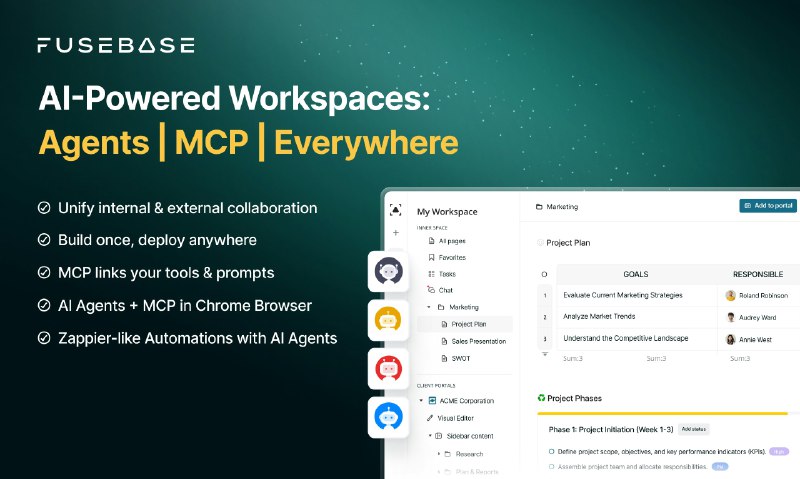 PH今日热榜 | 2025-06-101. FuseBase AI Agents标语：用于实现更高效内外部协作的人工智能代理这里“AI agents”直译为“人工智能代理” ，“smarter”本意是“更聪明的”，结合语境意译为“更高效的” ，“internal & external collaboration”就是“内外部协作” 
