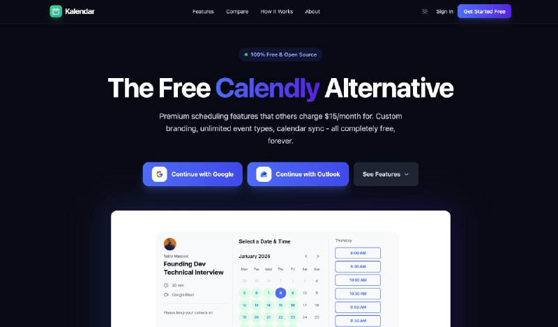 2. Kalendar.work标语：一款免费且功能齐全的Calendly替代工具注：Calendly是一款在线日程安排工具，这里直接保留英文名称，若有特定中文译名，可根据实际情况替换