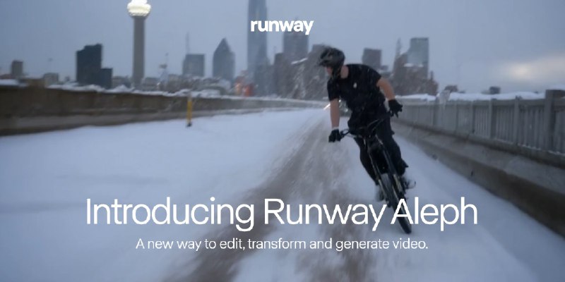 2.  Runway Aleph标语：一种全新的视频编辑、转换和生成方式介绍：阿列夫（Aleph）是一款前沿的上下文视频模型，它仅需一个输入视频，就能对视频进行编辑
