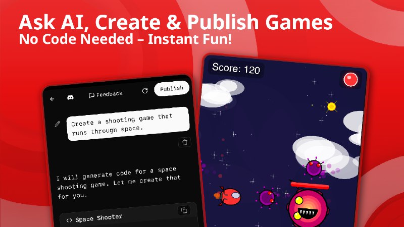 4. DreamCore标语：只需一个指令，即可开发并分享手机游戏