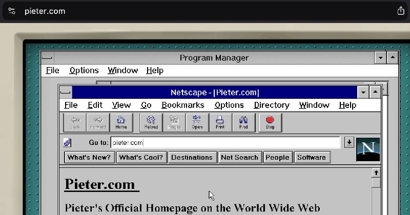 8. Pieter™标语：配备拨号上网功能的Windows 3.11复古电脑介绍：由@levelsio打造的装有Windows 3.11系统的复古电脑，它配备能正常使用的拨号调制解调器，可通过Winsock联网，并且能在你的浏览器里运行 