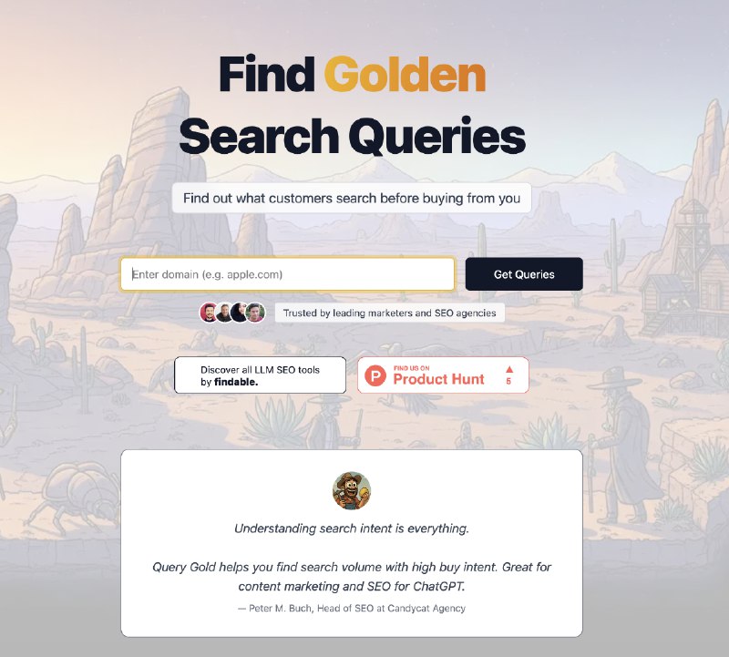 4. ChatGPT Query Gold标语：找出对ChatGPT有较高购买意向的搜索查询内容介绍：“查询黄金（Query Gold）”工具能让你找到对ChatGPT有较高购买意向的搜索查询词，你可以用这些词来开展内容营销和进行搜索引擎优化