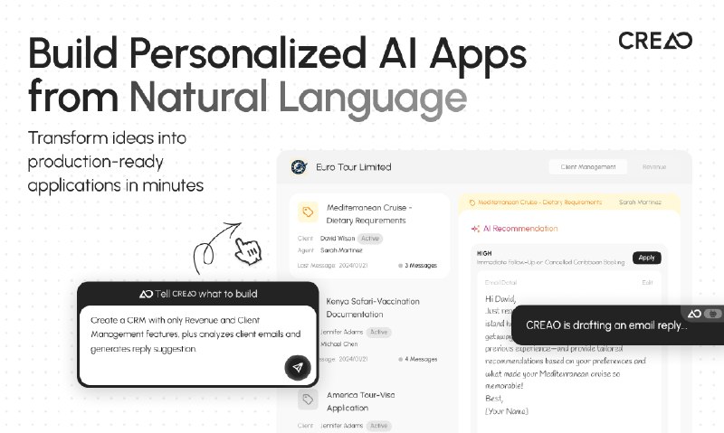 2. CREAO标语：为每位团队成员量身打造、无限定制的软件介绍：团队往往只能使用那种“一刀切”的软件即服务（SaaS）产品，可这些产品没有一个能完全契合他们的需求