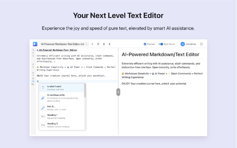 3. FunBlocks AI Markdown Editor 标语：有了AI副驾，体验纯文本带来的畅快与高效