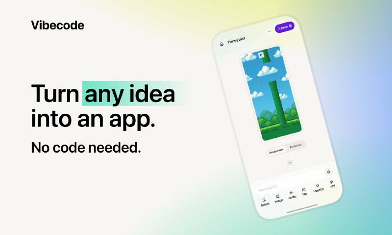 2. Pinch to Build by Vibecode App标语：打造专业移动应用程序的最强大方法