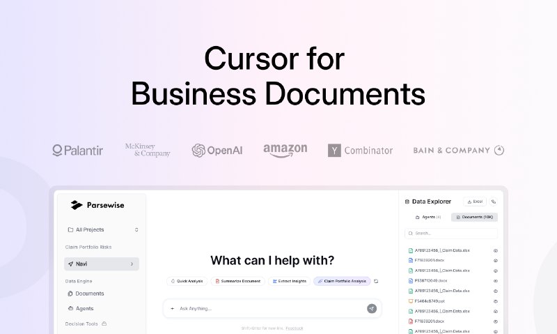 7. Parsewise标语：用于文档处理的光标解析：“Cursor”常见意思是“光标” ；“document work”可理解为“文档处理、文档工作” ，整体组合起来就是“用于文档处理的光标” ，这种表达符合科普杂志或日常对话的风格