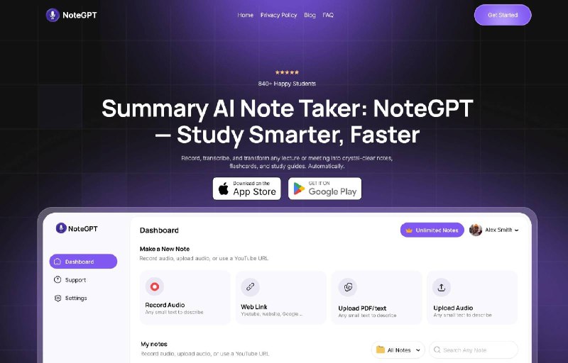 3. NoteGPT标语：你用于会议、视频等各种场景的智能摘要记录助手解析：“summary AI note taker”直译为“摘要人工智能记录器”，但这样的表达不够自然，“智能摘要记录助手”更符合日常对话风格；“for meetings, videos & everything”说明该工具适用于会议、视频等各种场景，所以翻译为“用于会议、视频等各种场景”