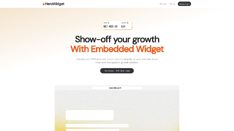 2. Hero Widget标语：实时月度经常性收入（MRR）和用户数量跟踪注：“MRR”即“Monthly Recurring Revenue”，是商业领域特别是 SaaS（软件即服务）行业常用术语，意为“月度经常性收入” 