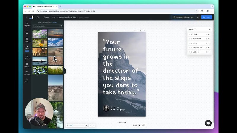 9. Templated标语：自动动态视频的视频渲染与应用程序编程接口解释：“Video Rendering”即“视频渲染”，是将视频的各种元素组合并处理成最终可观看画面的过程；“API”是“Application Programming Interface”的缩写，常见译法是“应用程序编程接口”，它允许不同的软件之间进行交互和数据共享；“Automated Dynamic Videos”指的是“自动动态视频”，强调视频的生成是自动化的且具有动态效果