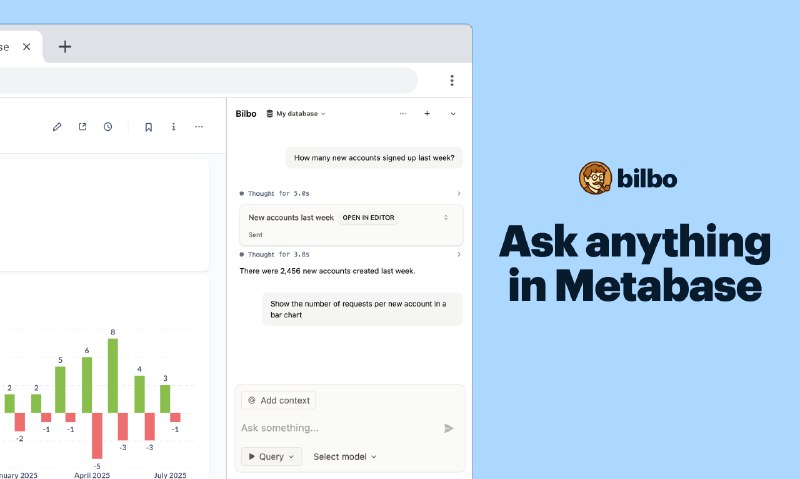 6. Bilbo标语：Metabase人工智能助手注：“Metabase”一般是一个特定的名称，可直接保留，“AI Agent”常见释义为“人工智能代理” ，这里结合科普杂志或日常对话风格，意译为“人工智能助手” 
