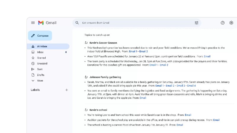 2. Gmail in the Gemini Era标语：向你的收件箱提问，获取摘要、草稿等内容