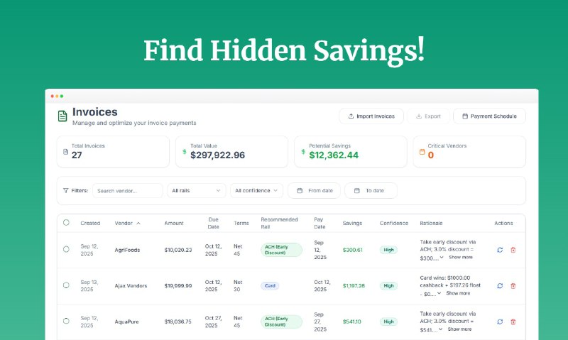 8. Net30标语：人工智能来计算发票的最佳支付方式介绍：Net30会分析你的供应商发票，自动找出最划算的付款方式，不管是争取提前付款折扣、最大化信用卡返利，还是优化你的现金流