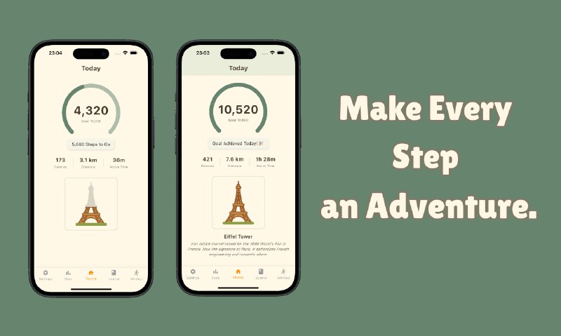 9. Step Journey标语：走上一万步，解锁世界新角落