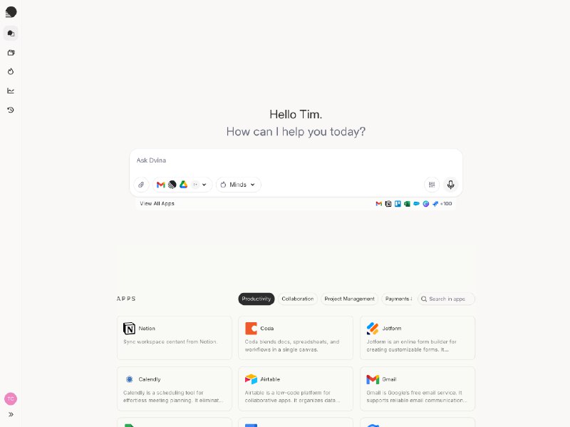 4. Dvina标语：可连接120多款应用程序和实时数据库的私有人工智能介绍：来认识一下迪维娜（Dvina）：这是全球连接性最强、最注重隐私保护且最可靠的人工智能平台