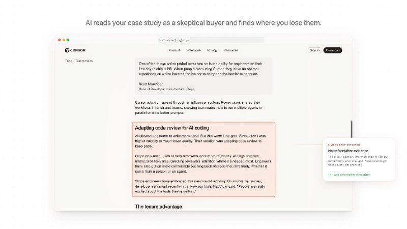 8. Cassiopeia标语：把任何企业对企业（B2B）的案例研究页面转化为实时产品演示