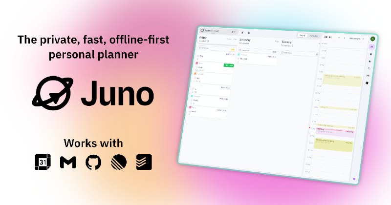 PH今日热榜 | 2025-11-161. Juno digital planner标语：把你所有的任务和活动都整合到这款主打离线使用、让人用着舒心的日程规划工具里