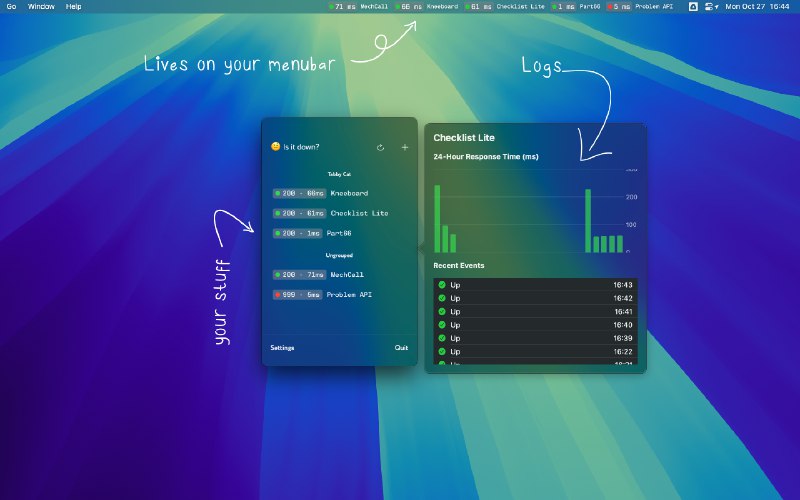 9. Is it down?标语：在菜单栏上监控你的应用程序编程接口（API）和网站