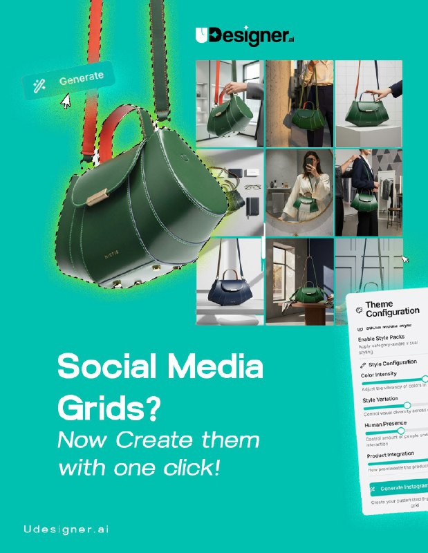 8. Udesigner.ai标语：只需几分钟，就能创作出令人惊艳的产品照片和Instagram网格布局