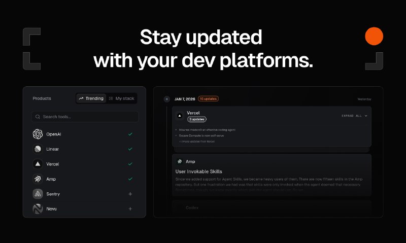 6. Recent.dev标语：你喜爱的工具可实现实时更新日志啦！介绍：别再四处搜寻更新信息啦