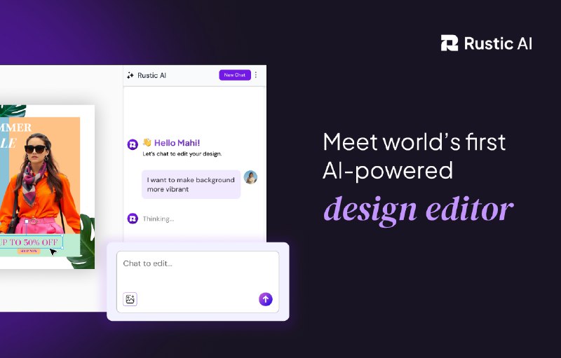 2. Rustic AI 标语：你的可视化人工智能设计编辑器介绍：质朴人工智能（Rustic AI）是一款由人工智能驱动的下一代设计编辑器