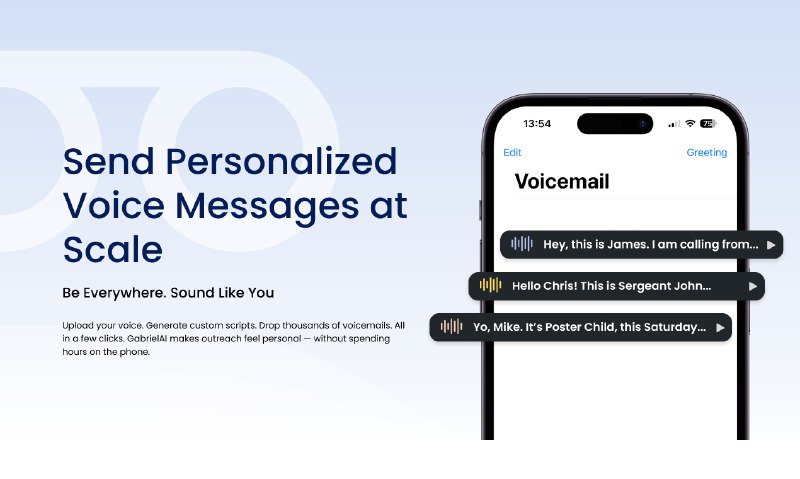 9. Gabriel AI 标语：随时随地，立即发送个性化语音留言，无论数量多少都没问题