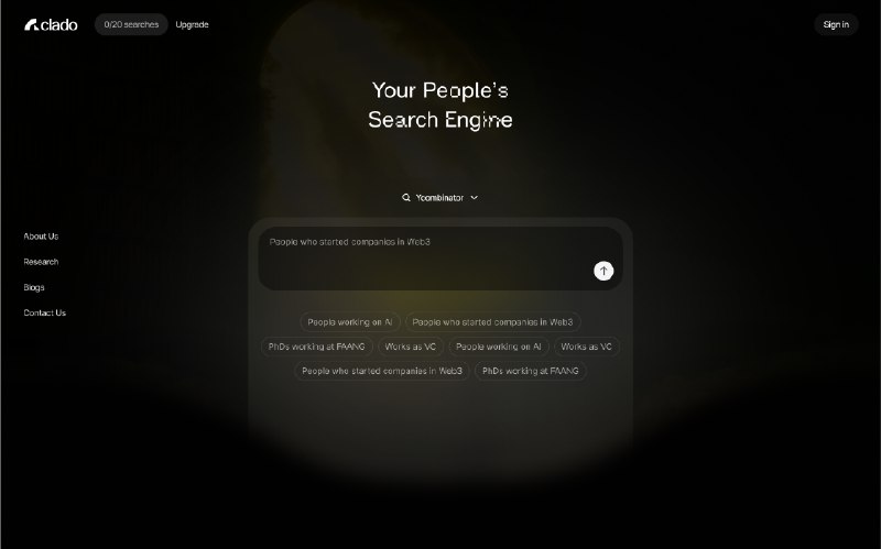 4. Clado标语：为大众开展深度研究介绍：克拉多（Clado）通过简单、自主的搜索功能，让你轻松获取超过两亿（且数量还在不断增加）的人物资料