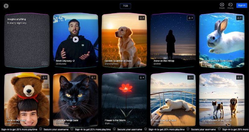 5. Odyssey-2标语：即时互动视频模型，让视频生动鲜活起来介绍：奥德赛 2 是一款具有突破性的交互式视频模型