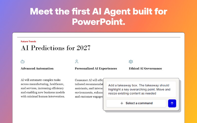4. Plus AI Presentation Agent标语：能帮你设计幻灯片的人工智能助手介绍：来认识一下适用于PowerPoint的Plus AI演示文稿助手吧