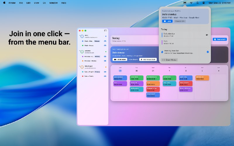 7. Meety 2.0标语：把谷歌日历添加到菜单栏，一键加入会议