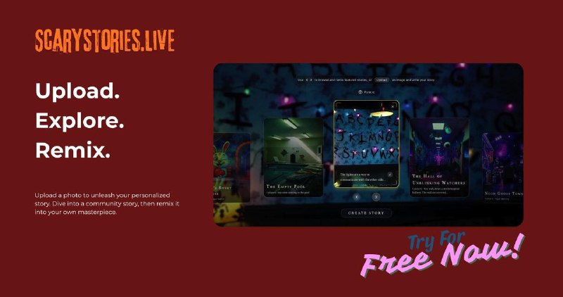 4. ScaryStories Live标语：由人工智能实时生成并不断展开的故事世界介绍：体验前所未有的故事讲述方式
