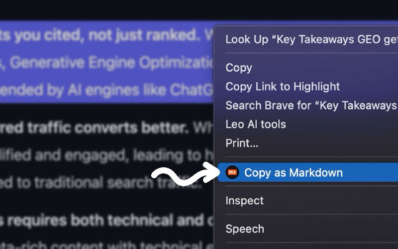 3. Copy as Markdown标语：将文本转换为适合像ChatGPT这样的大语言模型（LLMs）使用的Markdown格式介绍：复制“转换为 Markdown”扩展程序，或者将内容粘贴到 Markdown 中，就能立即把网页内容转换为简洁的 Markdown 格式，供 ChatGPT 这类人工智能使用