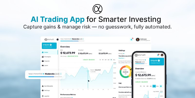 3. alphaAI Capital标语：能动态适应市场的人工智能交易应用程序介绍：阿尔法人工智能资本（AlphaAI Capital）利用人工智能动态管理你的投资组合，会随着市场情况的变化在激进模式和防御模式之间灵活切换