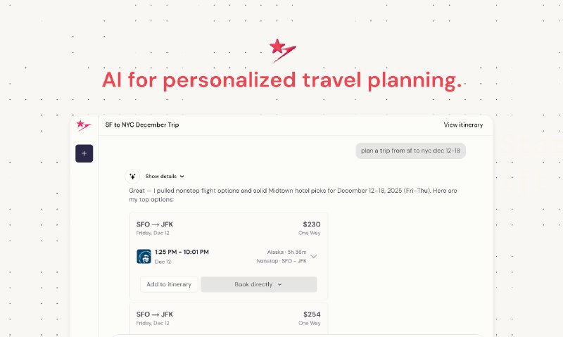 9. Stardrift标语：你的个性化人工智能旅行规划师介绍：星旅精灵（Stardrift）就像是你的专属人工智能旅行顾问——你可以和它聊一聊，规划你的下一次旅行，就好像它是你专属的行政助理一样