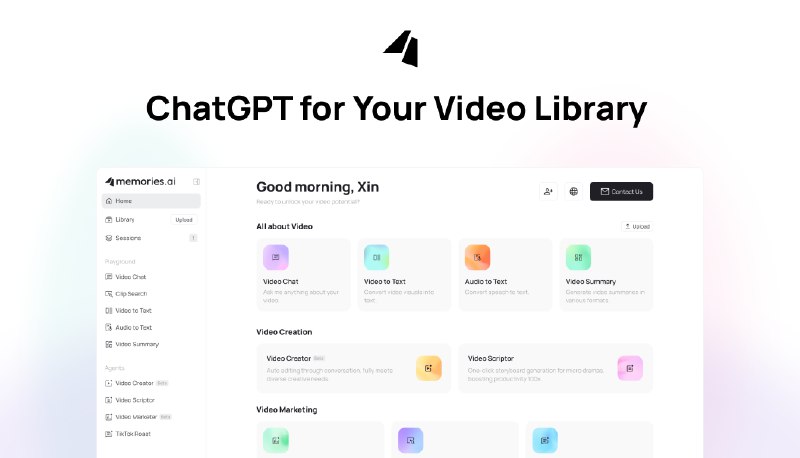 PH今日热榜 | 2025-07-261. Memories.ai标语：为你的视频库配备ChatGPT，可处理无限量的视频内容信息