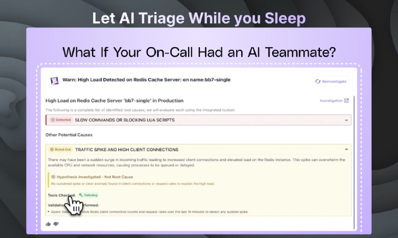 9. DrDroid标语：为值班工程师配备的人工智能助手介绍：DrDroid是你应对生产事故的人工智能助手，它能自动完成问题分类、故障排查和修复工作