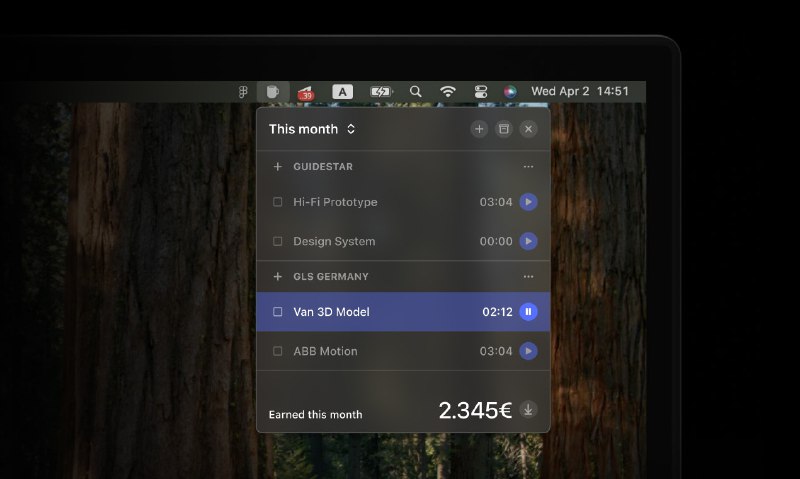 3. Daily Grind标语：适用于 macOS 系统的菜单栏时间跟踪器介绍：DailyGrind（原名为Breww）是一款专为自由职业者设计的简约时间跟踪工具