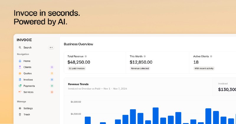6. Invoce.ai标语：和人工智能聊聊天，几秒钟就能生成发票