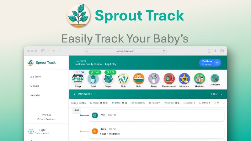 10. Sprout Track标语：一款支持家庭无缝共享的网络版宝宝活动应用程序介绍：公测上线啦！一款适合全家使用的宝宝追踪工具