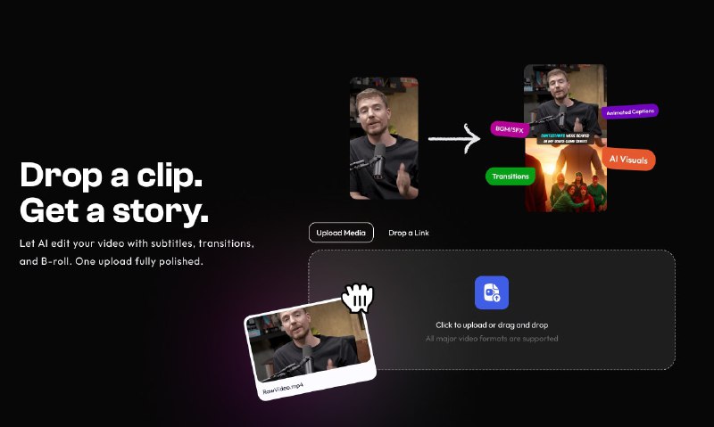 6. AI Shorts标语：把想法、长视频或者原始素材变成能广泛传播的短视频