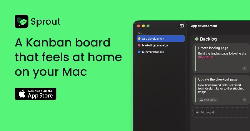 9. Sprout标语：一款能让你在 Mac 上用得得心应手的看板工具介绍：几个月前，我开始寻找一款简单的看板工具来管理我所有的任务，因为当时繁重的工作让我快疯掉了