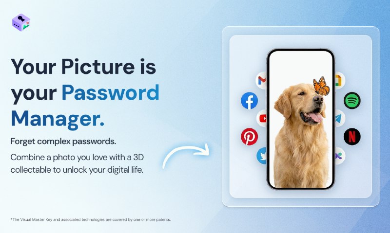 2. PicKey AI标语：用一段你喜爱的有趣记忆来保护你的主密码！介绍：PicKey的人工智能技术会结合你喜欢的图片和一个3D角色，来生成一个极其强大的主密码