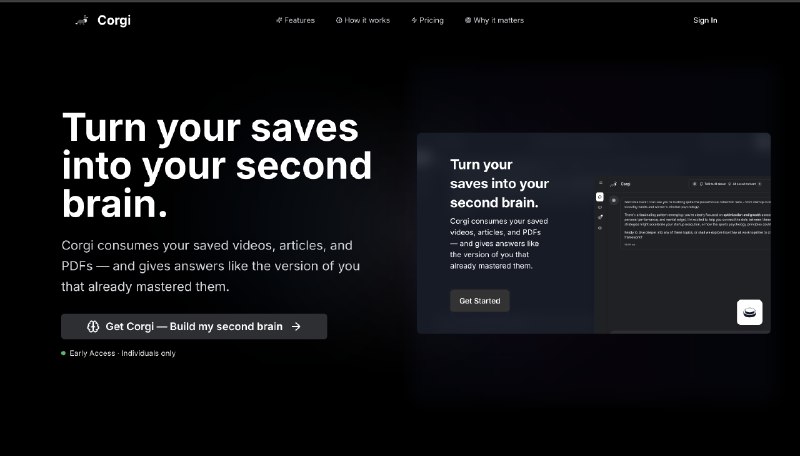 9. Corgi AI标语：把你保存的内容变成你的“第二大脑”