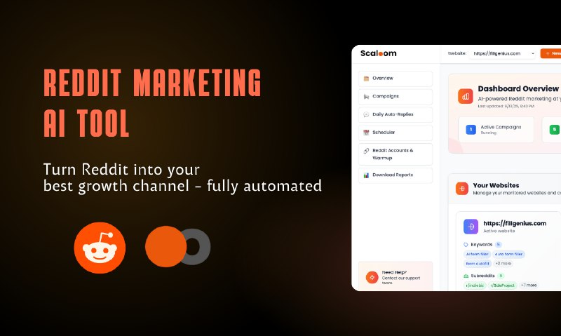 4. Scaloom标语：由人工智能驱动的Reddit营销，让你在睡梦中也能收获成效介绍：斯卡拉姆（Scaloom）能把 Reddit 变成你产品的增长引擎